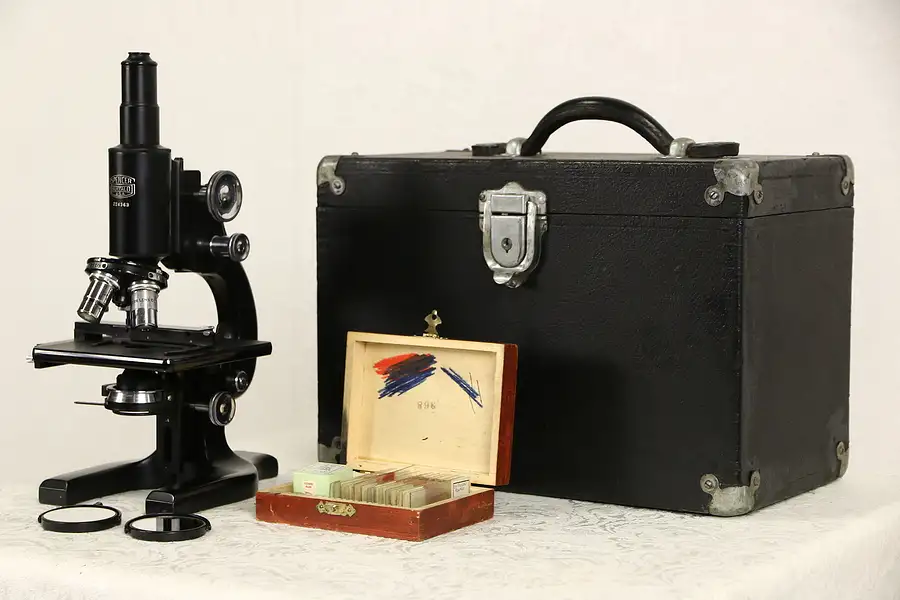 Main image of Microscope 1940 Vintage Medical Lab Model, Case, Signed Spencer American Optical
