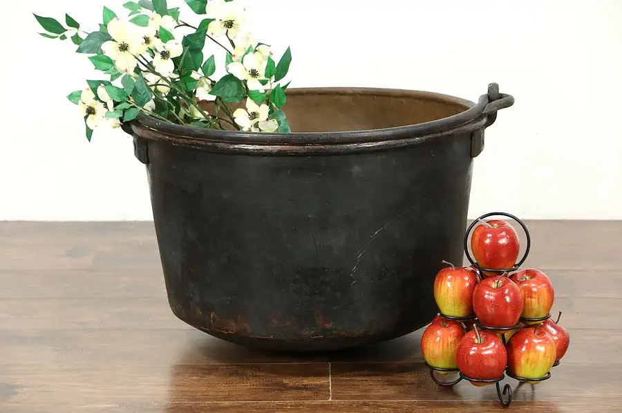 Main image of Copper Antique Cauldron or Fireplace Kettle, Signed Schaum of Lancaster, PA
