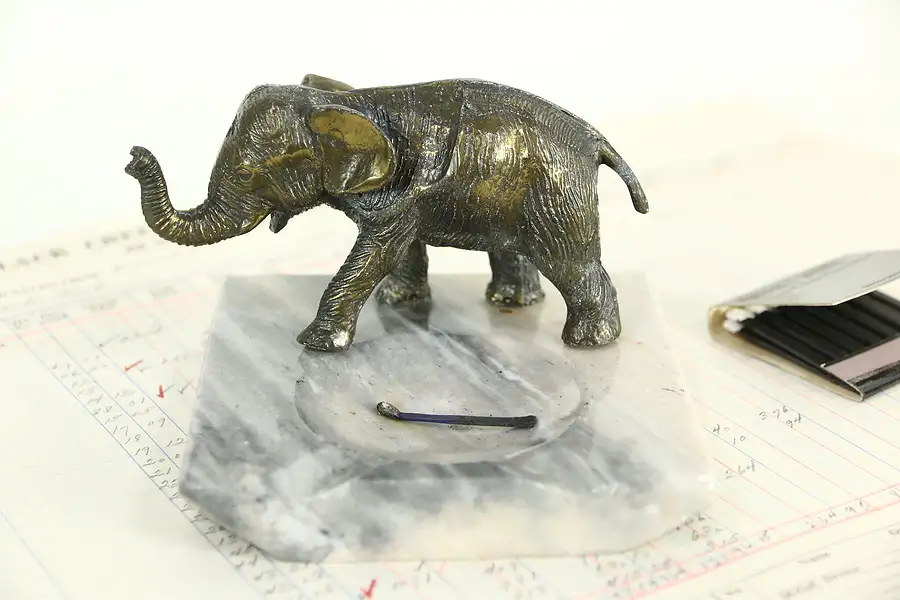 Main image of Marble Ashtray with Brass Elephant Sculpture
