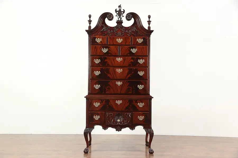 Main image of Georgian Style Carved Mahogany 1930's Highboy or Tall Chest on Chest