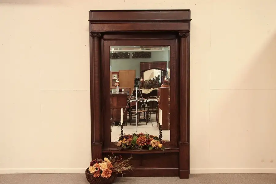 Main image of Victorian Antique Oak Hall, Foyer or Pier Mirror