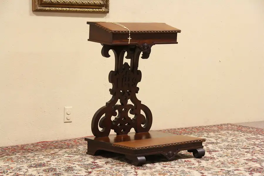 Main image of Victorian 1870 Antique Carved Prie Dieu Prayer Kneeler