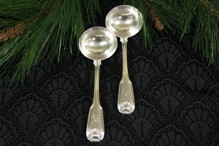 Main image of Pair of English Sterling Silver Ladles, Fiddle, Thread & Shell, London c. 1821