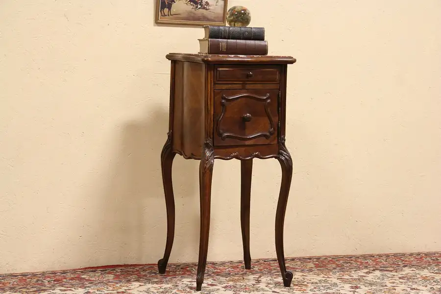 Main image of French 1895 Antique Marble Top Nightstand or Pedestal Table