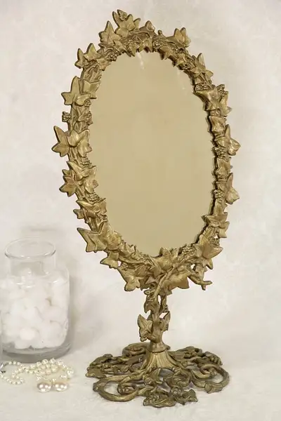 Main image of Victorian 1860 Antique Cast Iron Grapevine Swivel Dressing Mirror