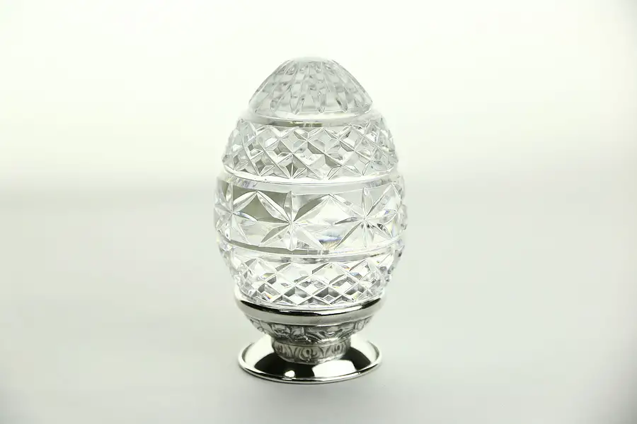 Main image of Waterford Signed Cut Crystal Egg, Silver Plate Base