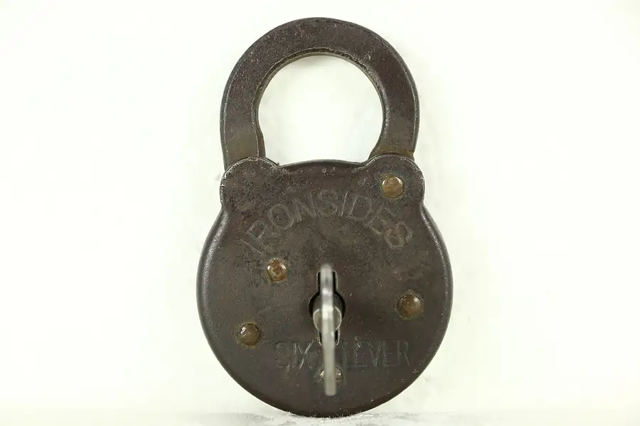 Main image of Ironsides Signed Antique 1900's Padlock & Key