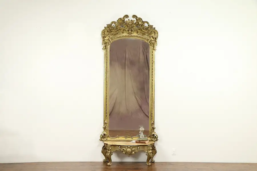 Main image of Victorian Antique Gold Leaf 9' Hall or Pier Mirror, No Marble Base