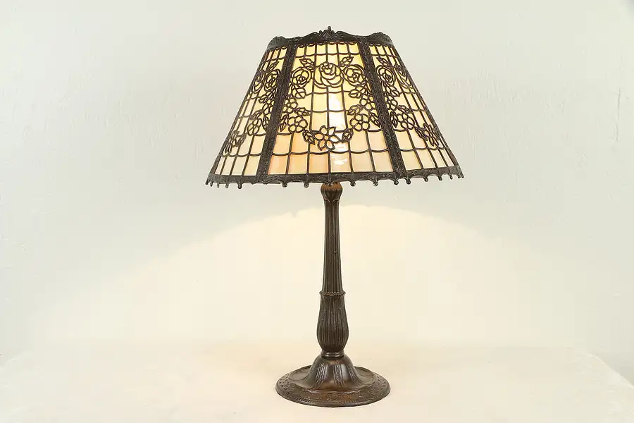 Main image of Stained Glass 6 Panel Shade Antique Embossed Table Lamp