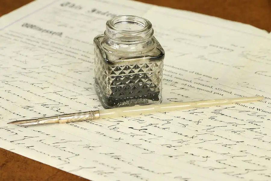 Main image of Victorian Antique Carved Pearl & Gold Ink Pen