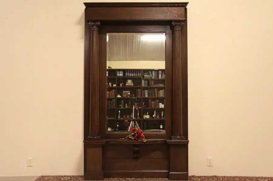 Main image of Oak 1900 Antique Pier or Hall Mirror, Original Beveled Glass