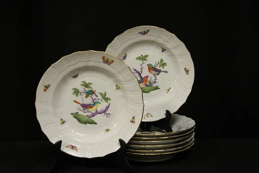 Main image of Herend Rothschild Bird China Set of 8 Pasta or Soup Plates 10"