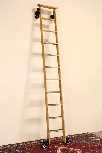Main image of Library, Kitchen or Wine Cellar Industrial 10' Rolling Oak Ladder