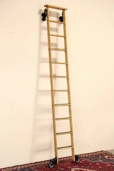 Main image of Library, Kitchen or Wine Cellar Industrial Rolling Oak 10' Ladder