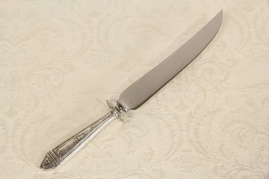 Main image of Sterling Silver Handle Carving Knife, 1920 Antique, Stainless Blade