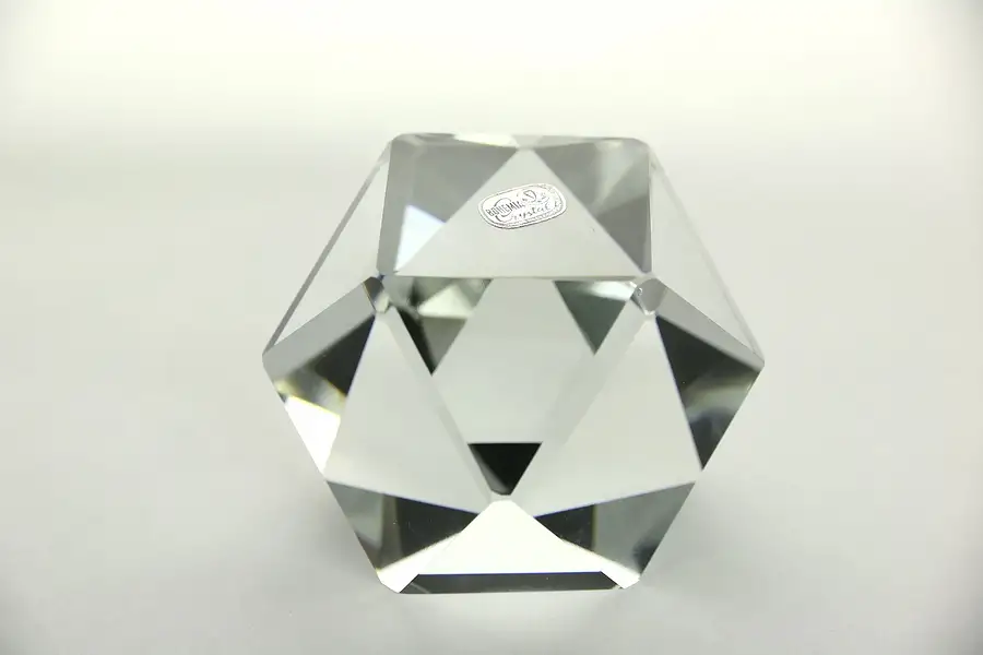 Main image of Bohemia Czechoslovakia Signed Faceted Blown & Cut Crystal Paperweight