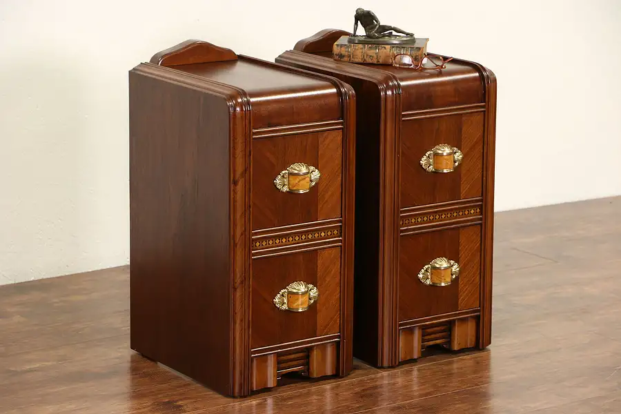 Main image of Pair of Art Deco 1935 Vintage Waterfall Design Nightstands