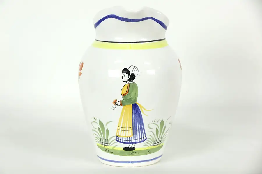 Main image of Quimper Signed Hand Painted 8" Pitcher or Vase, Brittany France