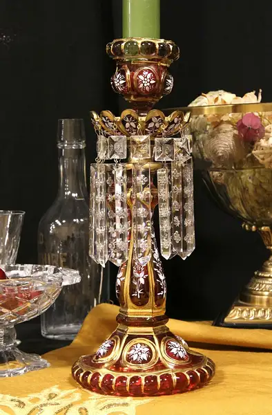 Main image of Bohemian Cranberry Glass 1880 Victorian Luster, Cut Prisms