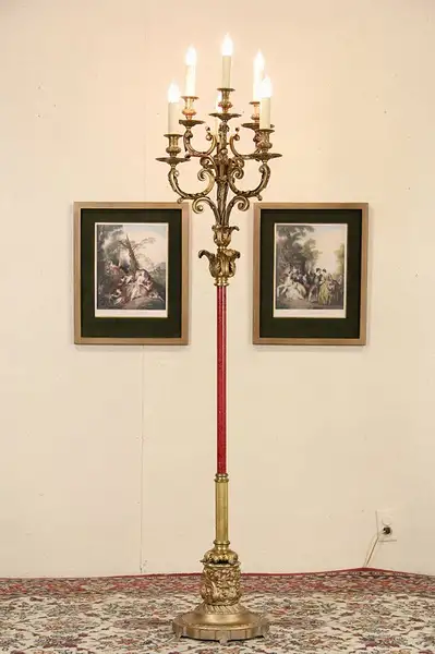 Main image of Bronze 6 Candle Antique Candelabra Floor Lamp