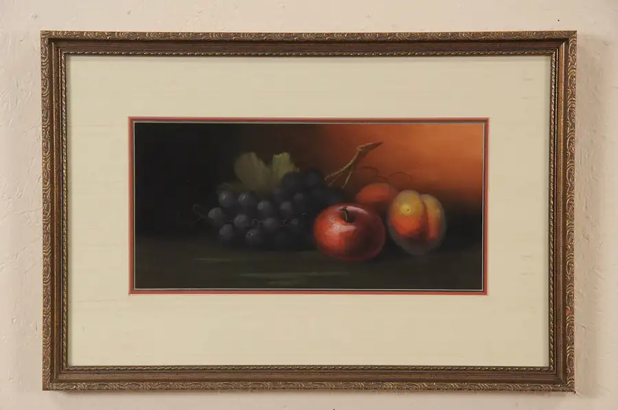 Main image of Still Life of Fruit, 1900's Original Antique Pastel or Chalk Picture, Reframed