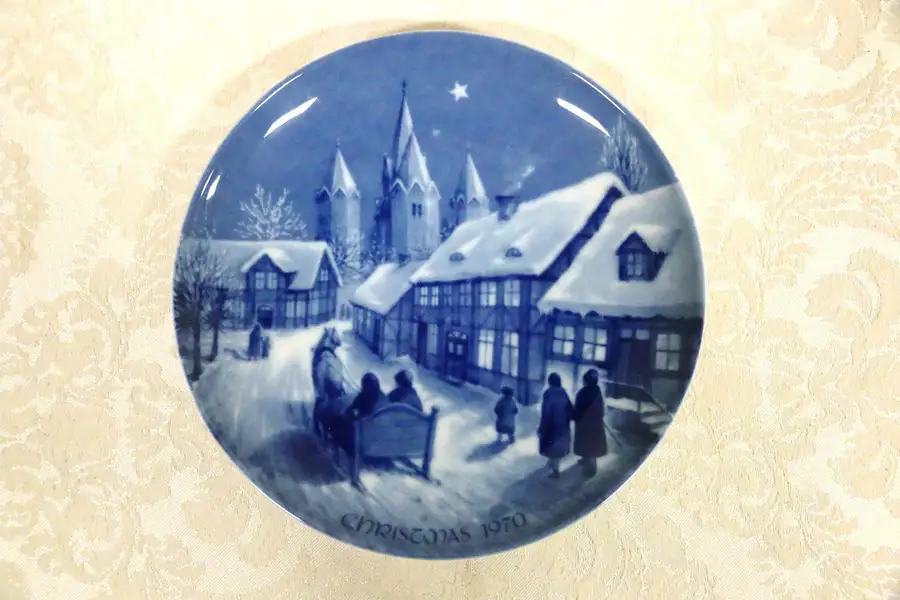 Main image of 1970 Christmas Plate~Royale Blue Winter China~Midnight Mass at Kalundborg Church