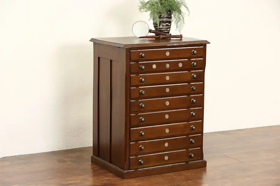 Main image of Walnut 1890 Antique Eye Dr. Lens File, Collector Cabinet or Jewelry Chest