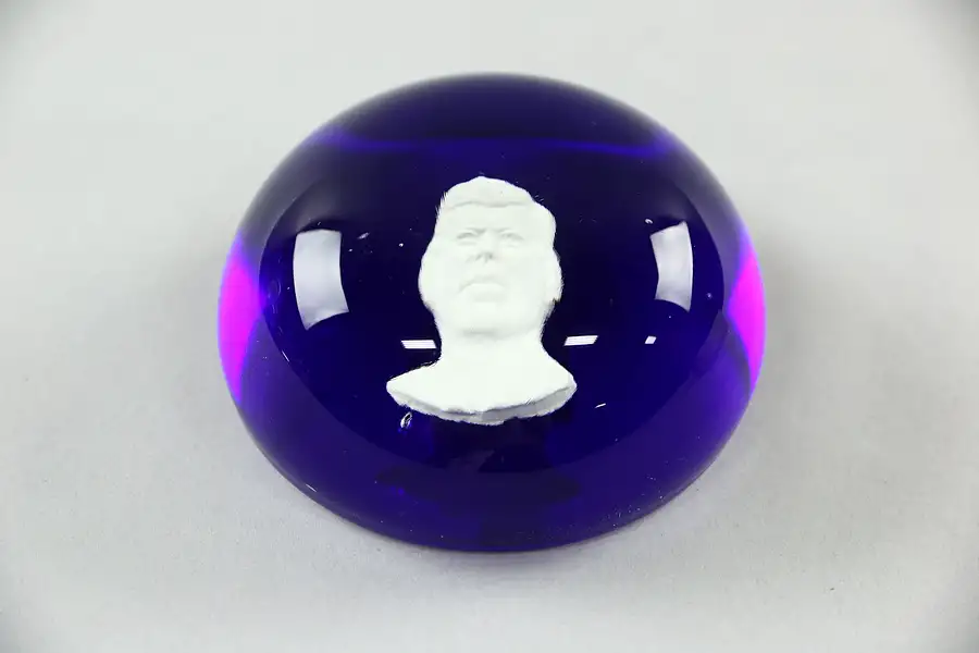 Main image of John Kennedy Sulphide Blown Glass Paperweight