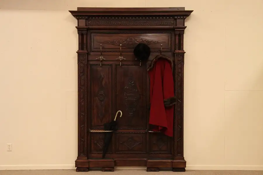 Main image of Carved Antique Hall Hat, Coat & Umbrella Stand