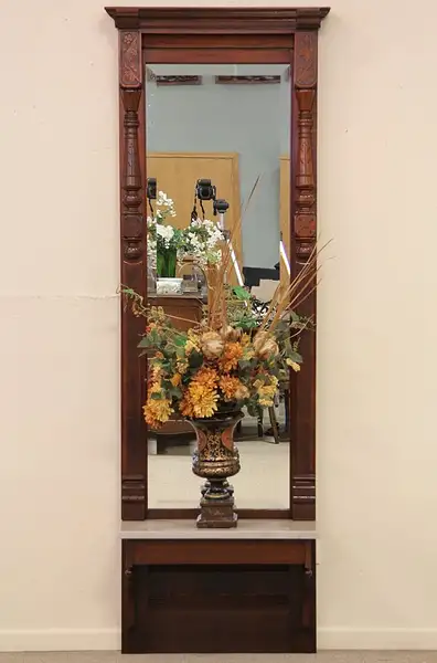 Main image of Victorian Eastlake Hall or Pier Mirror, Marble Shelf
