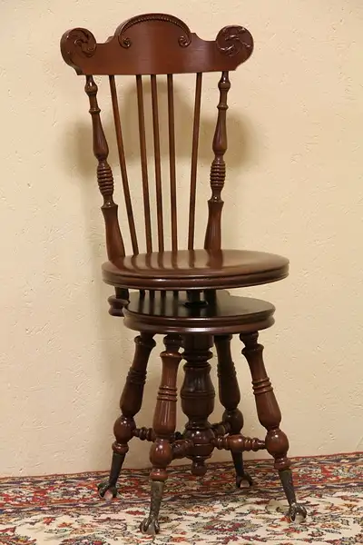 Main image of Victorian Adjustable Piano or Organ Stool with Back
