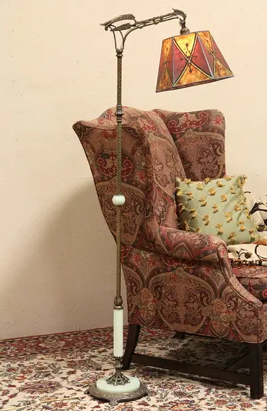 Main image of Bridge Floor Lamp, Stained Glass, Mica Shade