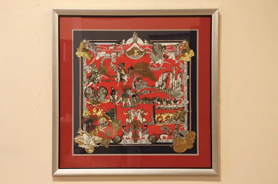Main image of Hermes Vintage Silk Unicorn Scarf Framed