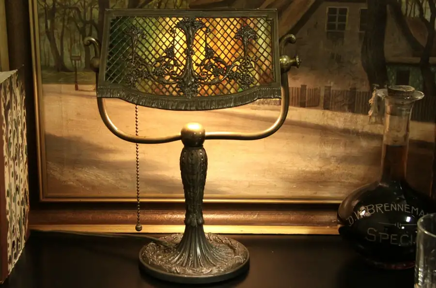 Main image of Bradley & Hubbard 1908 Stained Glass Desk Lamp