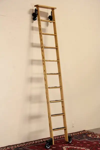 Main image of Library, Kitchen or Wine Cellar Industrial Rolling Oak 9' Ladder