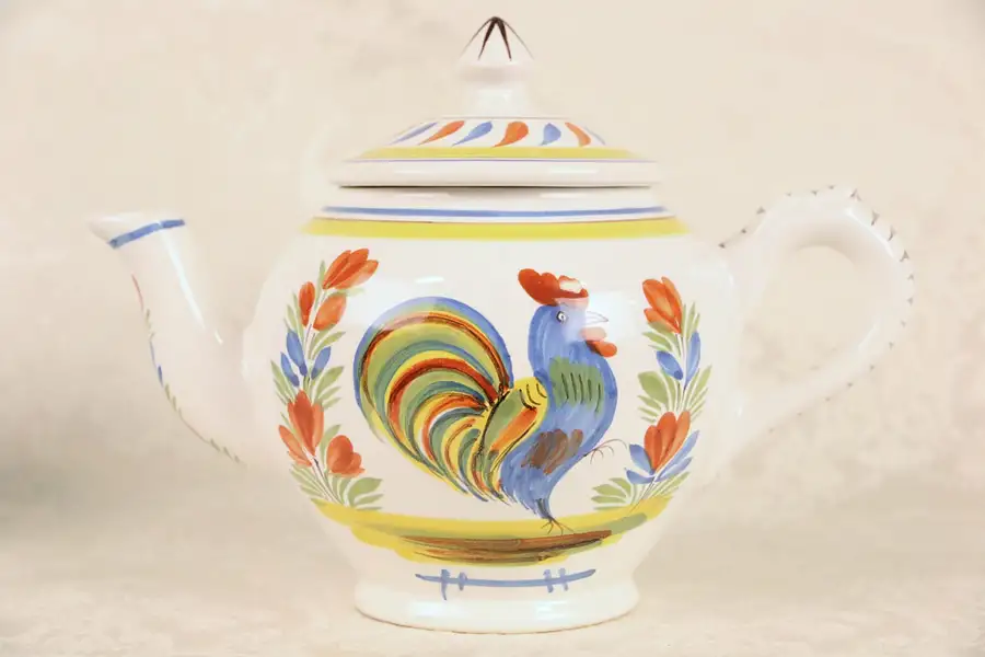 Main image of Quimper Henriot Signed Le Coq Ancien Hand Painted Teapot