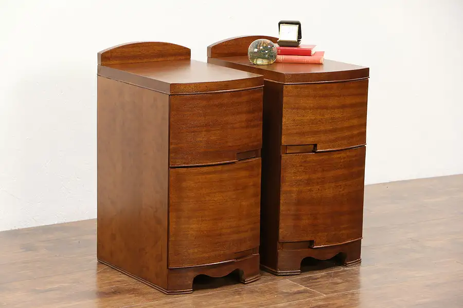 Main image of Pair of Art Deco to Midcentury Modern 1940 Vintage Mahogany Nightstands