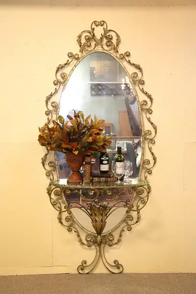 Main image of Wrought Iron Dressing or Hall Mirror, Console Shelf