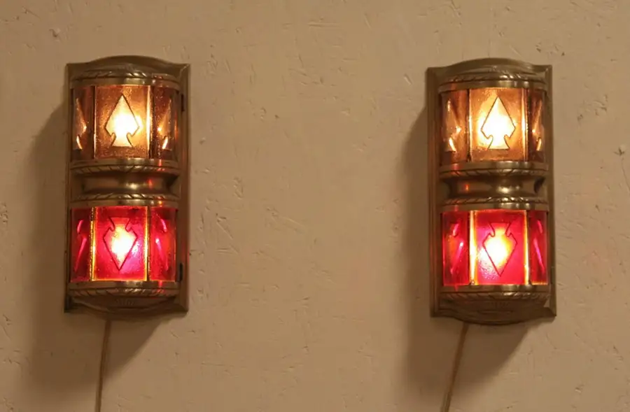 Main image of Pair of 1910 Bronze & Stained Glass Elevator Indicator Lights