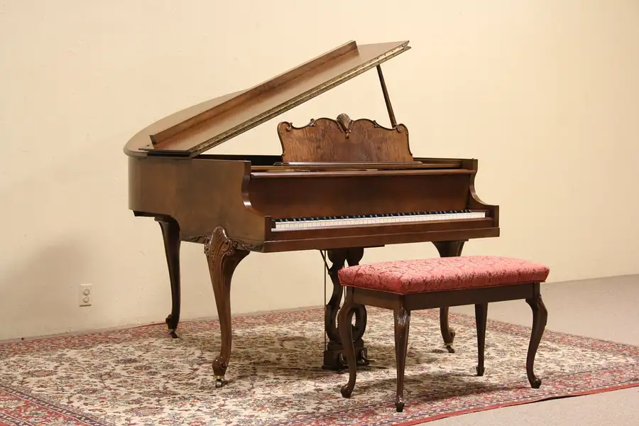 Main image of Art Case Carved 1940's Vintage Baby Grand Piano