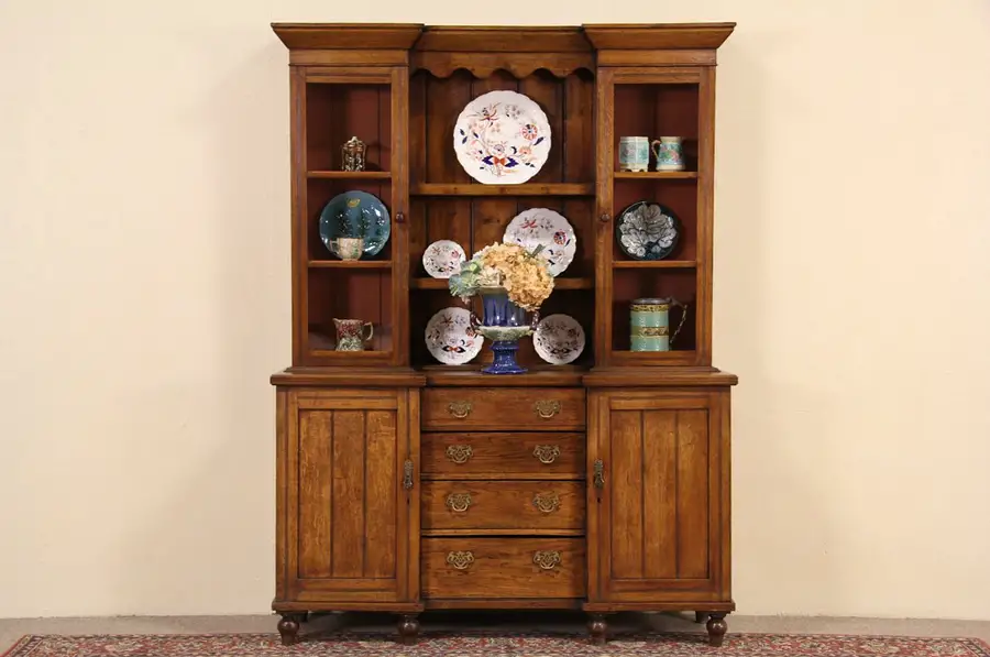 Main image of Oak 1870 Antique English Country Pewter Cupboard