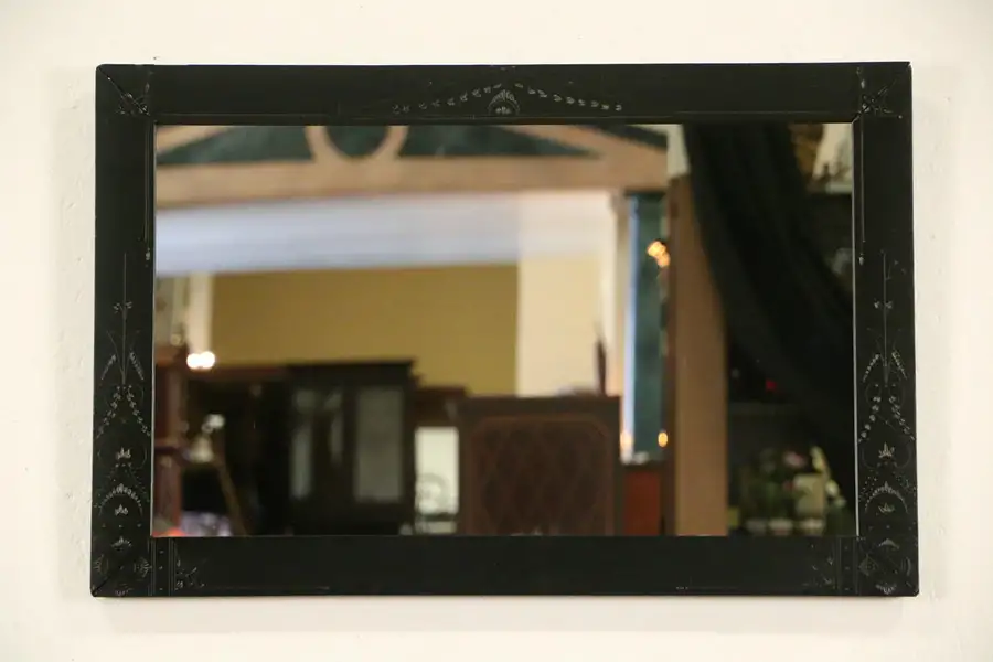 Main image of Victorian Eastlake 1870's Antique Mirror, Ebonized Frame