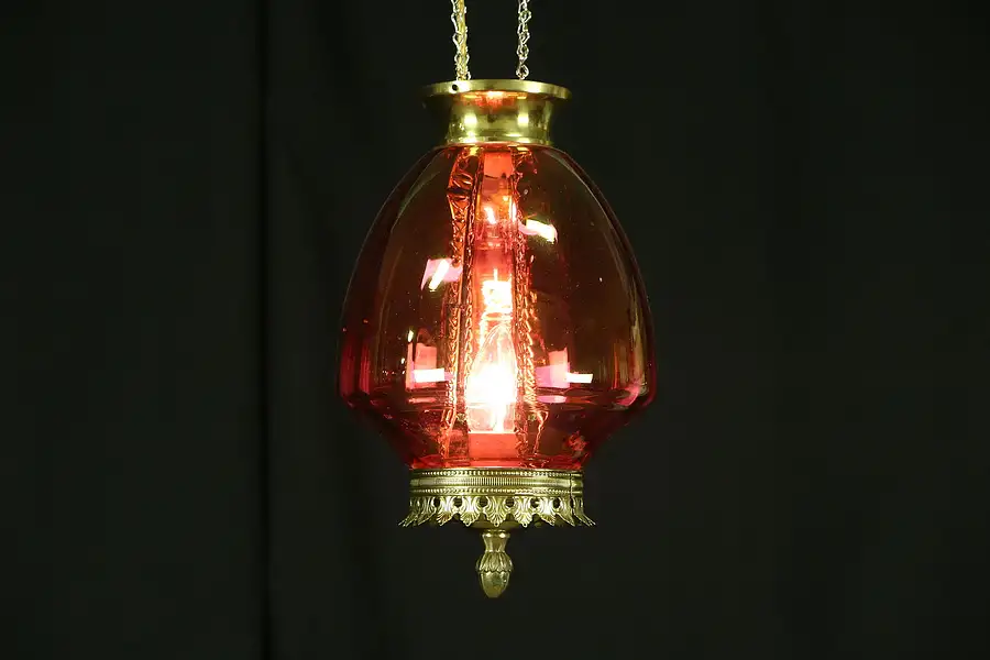 Main image of Cranberry Glass 1880 Antique Oil Lamp Hall Light, Electrified