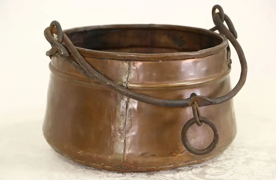 Main image of Turkish Hand Made Copper Pot, Wrought Iron Handle