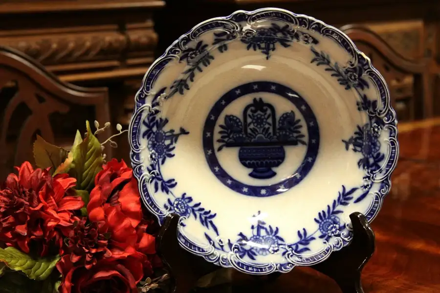 Main image of Flow Blue Antique 10" China Bowl