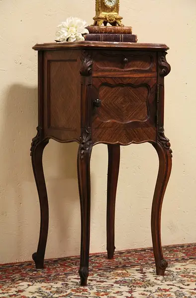Main image of French Carved Rosewood Marble Top Nightstand