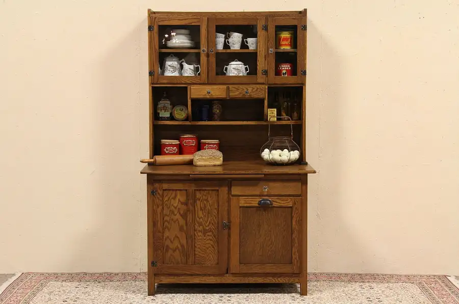 Main image of Oak Hoosier 1910 Antique Country Kitchen Cupboard