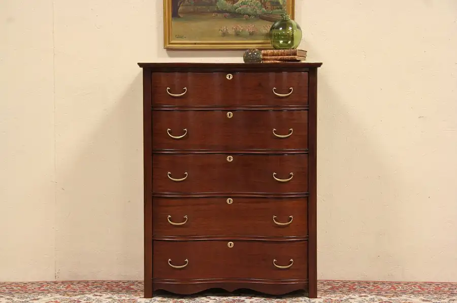 Main image of Serpentine 1910 Antique Mahogany Tall Chest of Drawers
