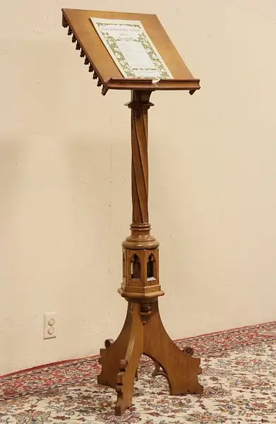 Main image of Gothic Victorian 1870 Antique Lectern, Podium, Music or Bible Stand