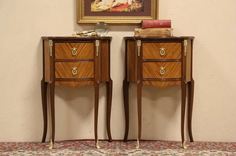Main image of Pair of French 1940's Satinwood Nightstands or End Tables